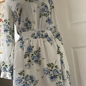 L'Academie White Dress with Blue Floral Print